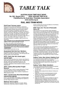 AUSTRALASIAN TIMETABLE NEWS No. 264, August 2014 ISSN[removed]RRP $4.95 Published by the Australian Timetable Association www.austta.org.au