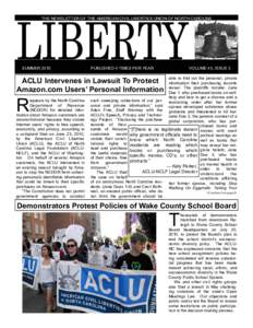 THE NEWSLETTER OF THE AMERICAN CIVIL LIBERTIES UNION OF NORTH CAROLINA  SUMMER 2010 PUBLISHED 4 TIMES PER YEAR