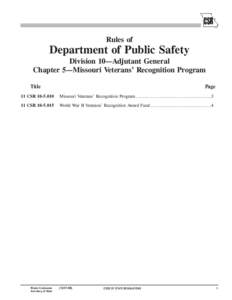 Rules of  Department of Public Safety Division 10—Adjutant General Chapter 5—Missouri Veterans’ Recognition Program Title