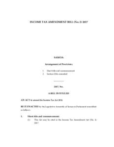 INCOME TAX AMENDMENT BILL (NoSAMOA Arrangement of Provisions 1.