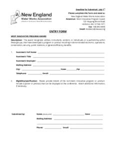 st  Deadline for Submittal: July 1 Please complete this form and send to: New England Water Works Association