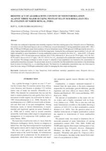 AGRICULTURA TROPICA ET SUBTROPICA  VOLBioefficacy of azadirachtin content of neem formulation against three major sucking pests of tea in Sub Himalayan tea