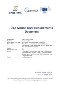 D4.1 Marine User Requirements Document Project, GA n° Start date Work Package / WP leader Deliverable
