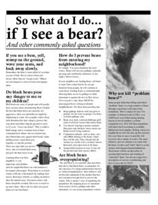 So what do I do…  if I see a bear? And other commonly asked questions If you see a bear, yell, stomp on the ground,