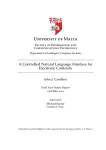University of Malta Faculty of Information and Communications Technology Department of Intelligent Computer Systems  A Controlled Natural Language Interface for