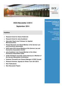 DICE-NewsletterSeptember 2014 Düsseldorf Institute for Competition Economics