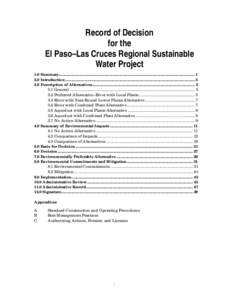 Record of Decision for the El Paso–Las Cruces Regional Sustainable Water Project 1.0 Summary..............................................................................................................................