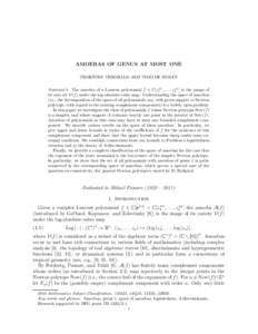 AMOEBAS OF GENUS AT MOST ONE THORSTEN THEOBALD AND TIMO DE WOLFF Abstract. The amoeba of a Laurent polynomial f ∈ C[z1±1 , . . . , zn±1 ] is the image of its zero set V(f ) under the log-absolute-value map. Understan