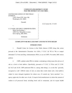Case 1:15-cvDocument 1 FiledPage 1 of 13  UNITED STATES DISTRICT COURT FOR THE DISTRICT OF COLUMBIA CENTER FOR SCIENCE IN THE PUBLIC INTEREST,