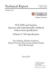 TCP, UDP, and Sockets: rigorous and experimentally-validated behavioural specification : Volume 2: The Specification
