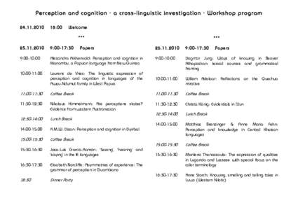 Perception and cognition • a cross-linguistic investigation • Program