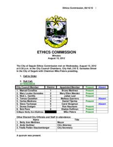 Ethics Commission, ETHICS COMMISSION Minutes August 15, 2012