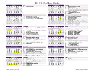 School Event Calendar July 2015 Su M