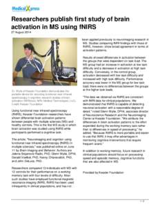 Researchers publish first study of brain activation in MS using fNIRS