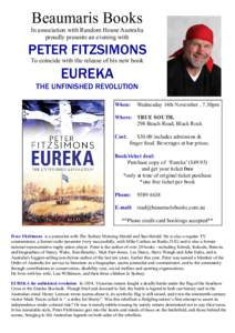 Beaumaris Books In association with Random House Australia proudly presents an evening with PETER FITZSIMONS To coincide with the release of his new book