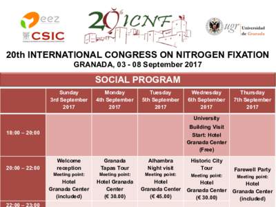 20th INTERNATIONAL CONGRESS ON NITROGEN FIXATION GRANADA, September 2017 SOCIAL PROGRAM Sunday 3rd September