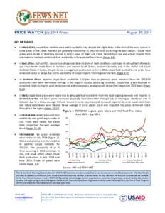 PRICE WATCH July 2014 Prices  August 30, 2014 KEY MESSAGES 