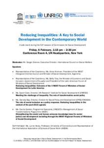 Reducing Inequalities: A Key to Social Development in the Contemporary World