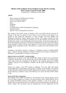Minutes of the Southern Ocean Synthesis Group (SO-SG) meeting Brest, France, 8 andJuly 2000 As prepared by U. Bathmann (20 JulyAgenda -