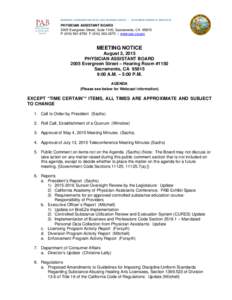 Physician Assistant Board - August 3, 2015 Board Meeting Agenda