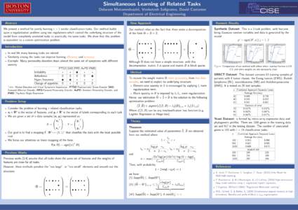 Simultaneous Learning of Related Tasks Delaram Motamedvaziri, Venkatesh Saligrama, David Castanon Department of Electrical Engineering New Approach  We present a method for jointly learning r > 1 similar classification t