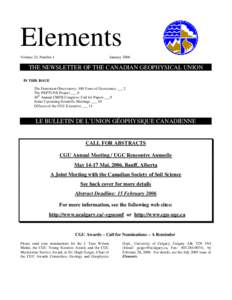Elements Volume 24, Number 1 JanuaryTHE NEWSLETTER OF THE CANADIAN GEOPHYSICAL UNION