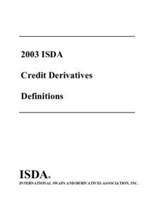 2003 ISDA Credit Derivatives Definitions ISDA