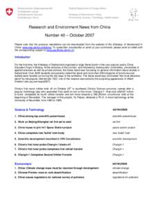 Research and Environment News from China - Numer 40 - October 2007