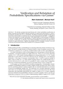LIPIcs  Leibniz International Proceedings in Informatics Verification and Refutation of∗ Probabilistic Specifications via Games