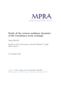 M PRA Munich Personal RePEc Archive Study of the returns nonlinear dynamics of the Casablanca stock exchange Nizare RIANE