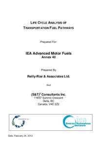 LIFE CYCLE ANALYSIS OF TRANSPORTATION FUEL PATHWAYS Prepared For:  IEA Advanced Motor Fuels