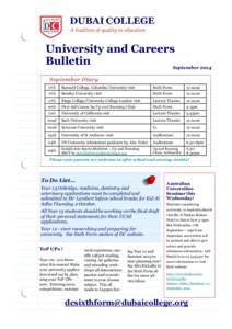 DUBAI COLLEGE A tradition of quality in education University and Careers Bulletin September 2014