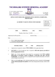 APPLICATION FORM FOR ADMISSION INTO CERTIFICATE&DIPLOMA[removed]