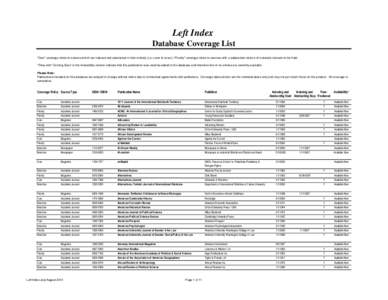 Left Index Database Coverage List 