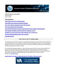 AOPA In Advance SmartBrief Breaking News July 14, 2016 AOPA Headlines: Take Action on the VA Coding Changes AOPA Offers RAC Audit Preparation Webinar