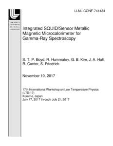LLNL-CONFIntegrated SQUID/Sensor Metallic Magnetic Microcalorimeter for Gamma-Ray Spectroscopy