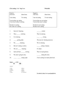(I’m eating.) be + ing Form  Printable Positive Full form