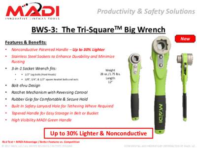 Productivity & Safety Solutions  BWS-3: The Tri-SquareTM Big Wrench New  Features & Benefits: