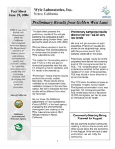 Fact Sheet June 29, 2004 Wyle Laboratories, Inc. Norco, California