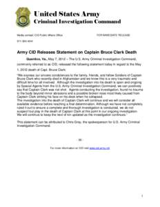 United States Army  Criminal Investigation Command Media contact: CID Public Affairs Office  FOR IMMEDIATE RELEASE