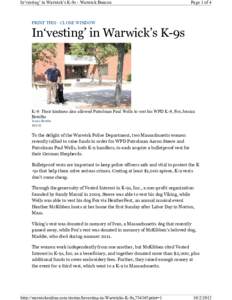 In‘vesting’ in Warwick’s K-9s - Warwick Beacon  Page 1 of 4 PRINT THIS · CLOSE WINDOW