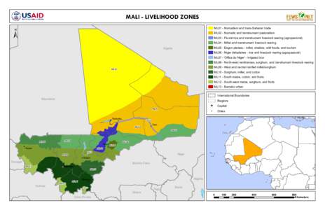 MALI - LIVELIHOOD ZONES  ± ML01 - Nomadism and trans-Saharan trade ML02 - Nomadic and transhumant pastoralism