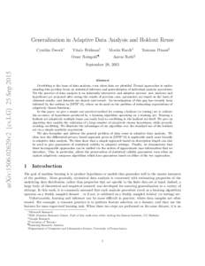 Generalization in Adaptive Data Analysis and Holdout Reuse Cynthia Dwork∗ Vitaly Feldman†  Moritz Hardt‡