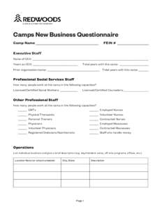 Camps New Business Questionnaire Camp Name __________________________________ FEIN # _________________  Executive Staff