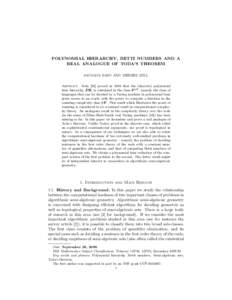 POLYNOMIAL HIERARCHY, BETTI NUMBERS AND A REAL ANALOGUE OF TODA’S THEOREM SAUGATA BASU AND THIERRY ZELL Abstract. Toda [36] proved in 1989 that the (discrete) polynomial time hierarchy, PH, is contained in the class P#