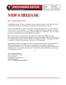 NEWS RELEASE Hare congratulates Yesno UOI OFFICES (August 16, 2012) – Anishinabek Nation Deputy Grand Council Chief Glen Hare congratulates newly-elected Nishnawbe Aski Nation Grand Chief Harvey Yesno. “Grand Chief M