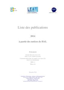 UMR CNRS N° 7248  Liste des publications 2014 à partir des notices de HAL