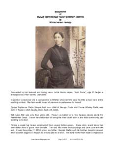 BIOGRAPHY Of EMMA SOPHRONIA “AUNT FRONE” CURTIS By Winnie Iverson Hodapp