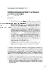 Japan Review 30 Special Issue (2017): 153–177  Religious Globalization and Reflexive Secularization in a Japanese New Religion 1
