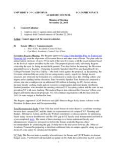 UNIVERSITY OF CALIFORNIA ACADEMIC COUNCIL ACADEMIC SENATE  Minutes of Meeting